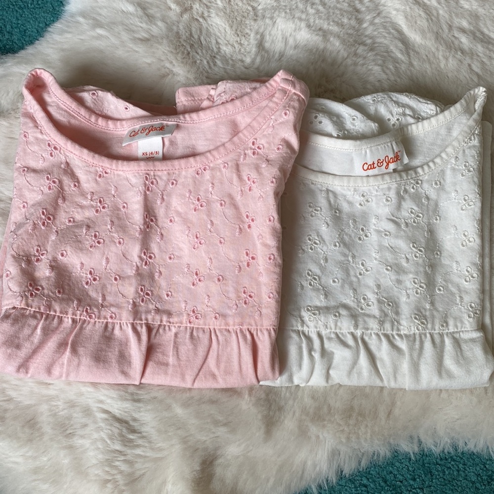 Two Tops! Girls' Eyelet Top T-Shirt Top - Cat & Jack Light Pink and Ivory …